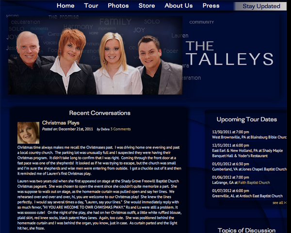 The Talleys, one of the biggest names in Southern Gospel, needed an elegant site to keep their fans up to date on their latest events, while also featuring an e-commerce section with massive back end flexibility.